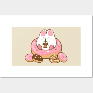 Bunny loves Coffee and Donuts cream Posters and Art